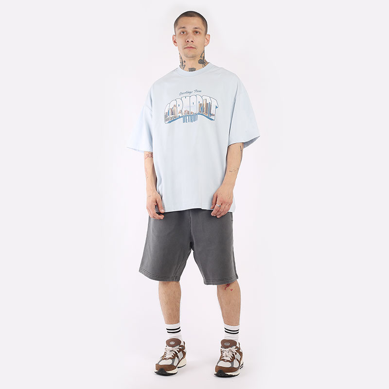 мужская голубая футболка Carhartt WIP S/S Greetings T-Shirt I031722-icarus - цена, описание, фото 5